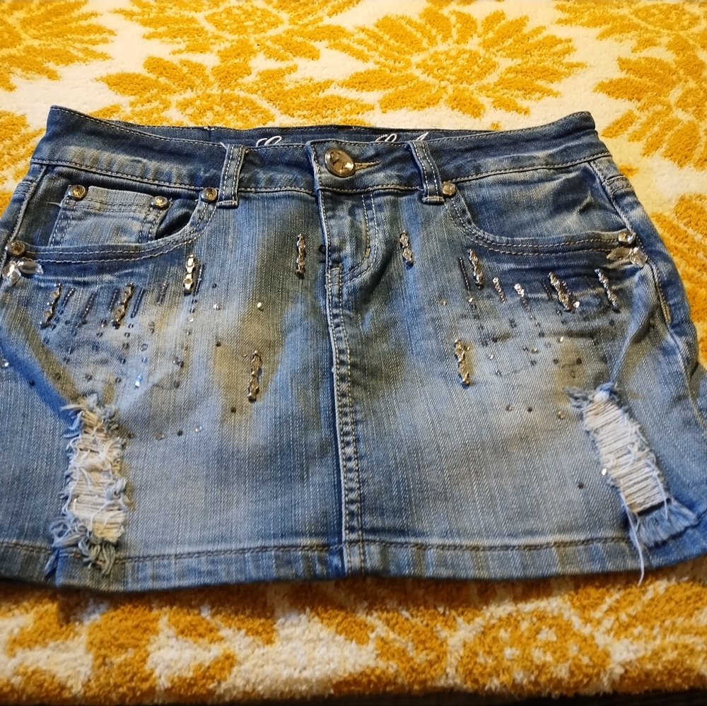 Grace In LA Distressed Mini Skirt